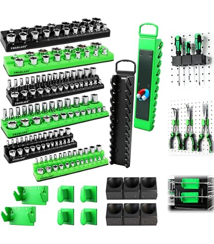 48-Piece Modular Wrench Organizer For Tool Drawers – Metric & SAE Labels, Holds Multiple Wrench Types (Black, Without Magnet)