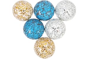 NUOBESTY 6pcs Mosaic Glass Sphere Balls Decorative Home Orbs for Bowls Centerpiece Living Party Decor Blue