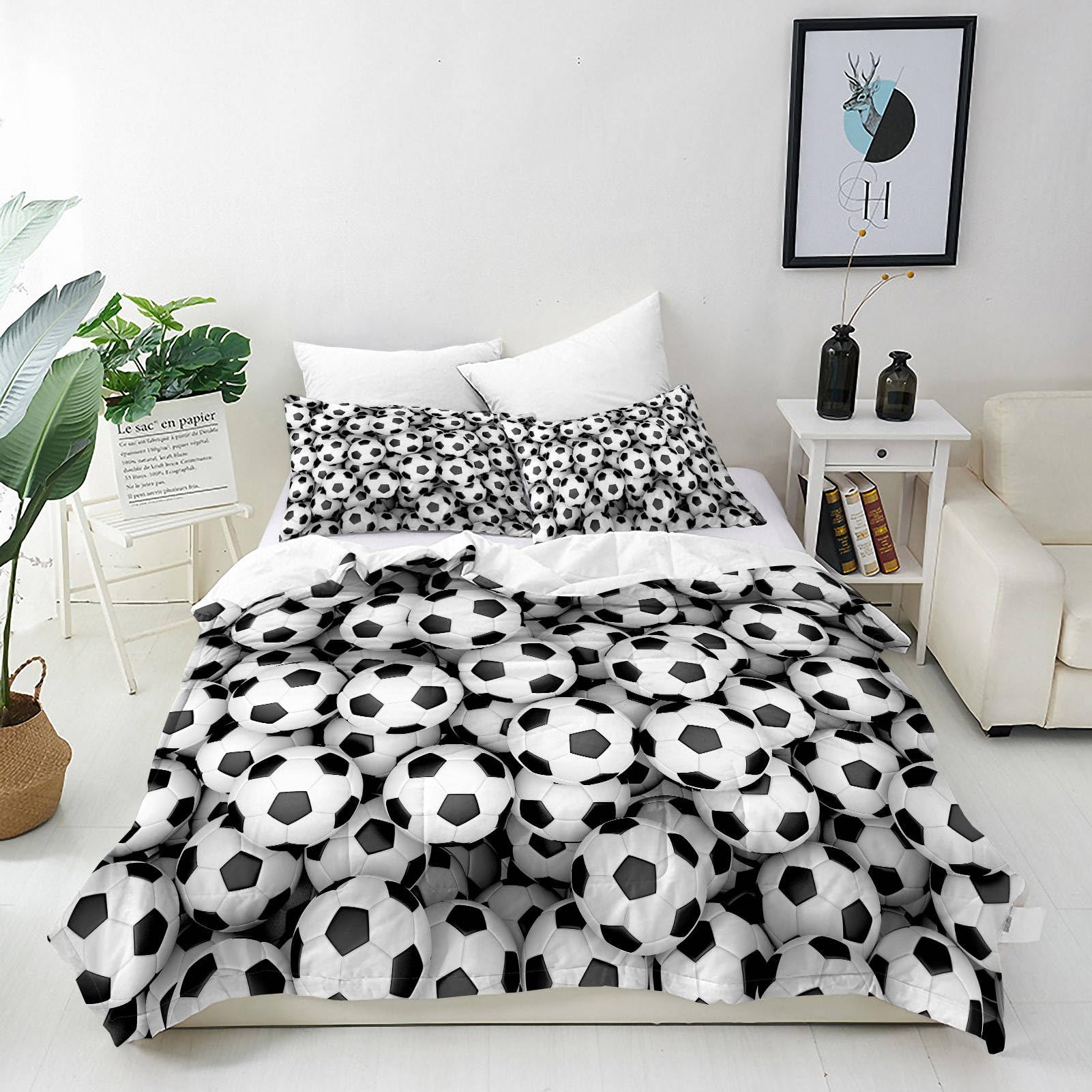 ANHOPE Football Duvet Cover Set Soft Lightweight Microfibre 3 Piece Bedding Set with 2 Pillowcase Sports Theme Soccer Ball Print Pattern Kids Boys Girls Teens Quilt Cover with Zipper Closure Single — image 1