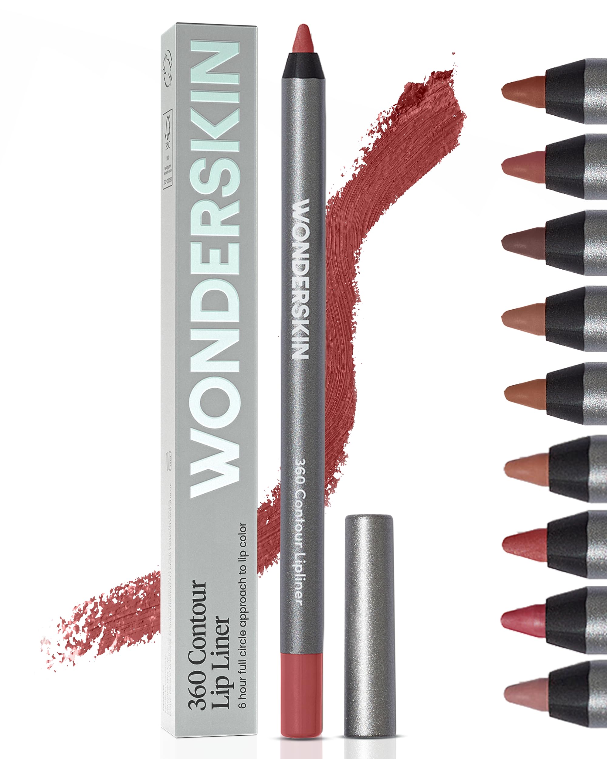 Wonderskin Lip Liner Pencil - 360 Contour Lipliner, Long Lasting, Sharpenable, Waterproof and Transfer-Proof Nude Lip Liner Pencil (Ruby)