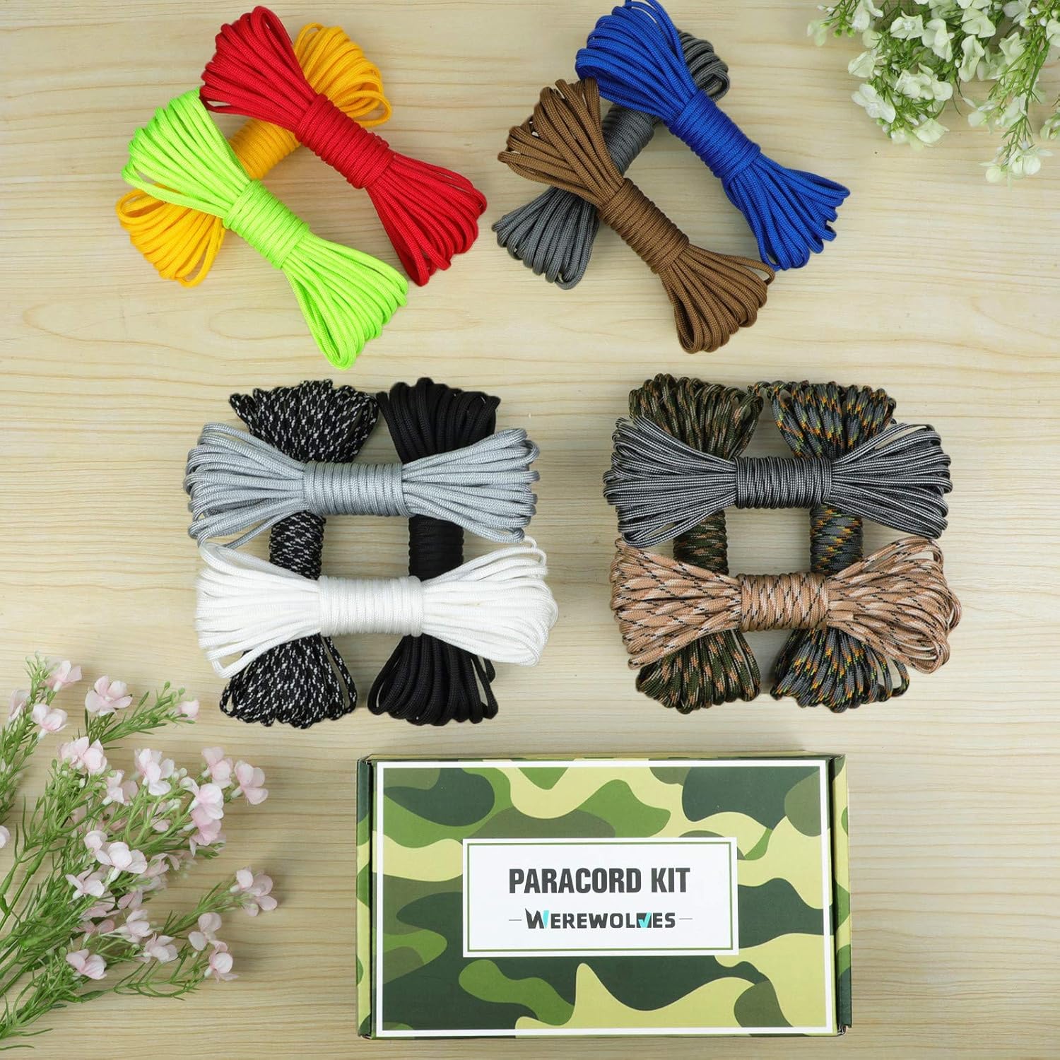 WEREWOLVES 550 Paracord - Survival Paracord Bracelet Crafting Kits Crafting Kits - Parachute Cord with Soft Tape Measure, Buckles, Carabiner, and Key Rings -Multicolor Rope Gift Box : Sports & Outdoors