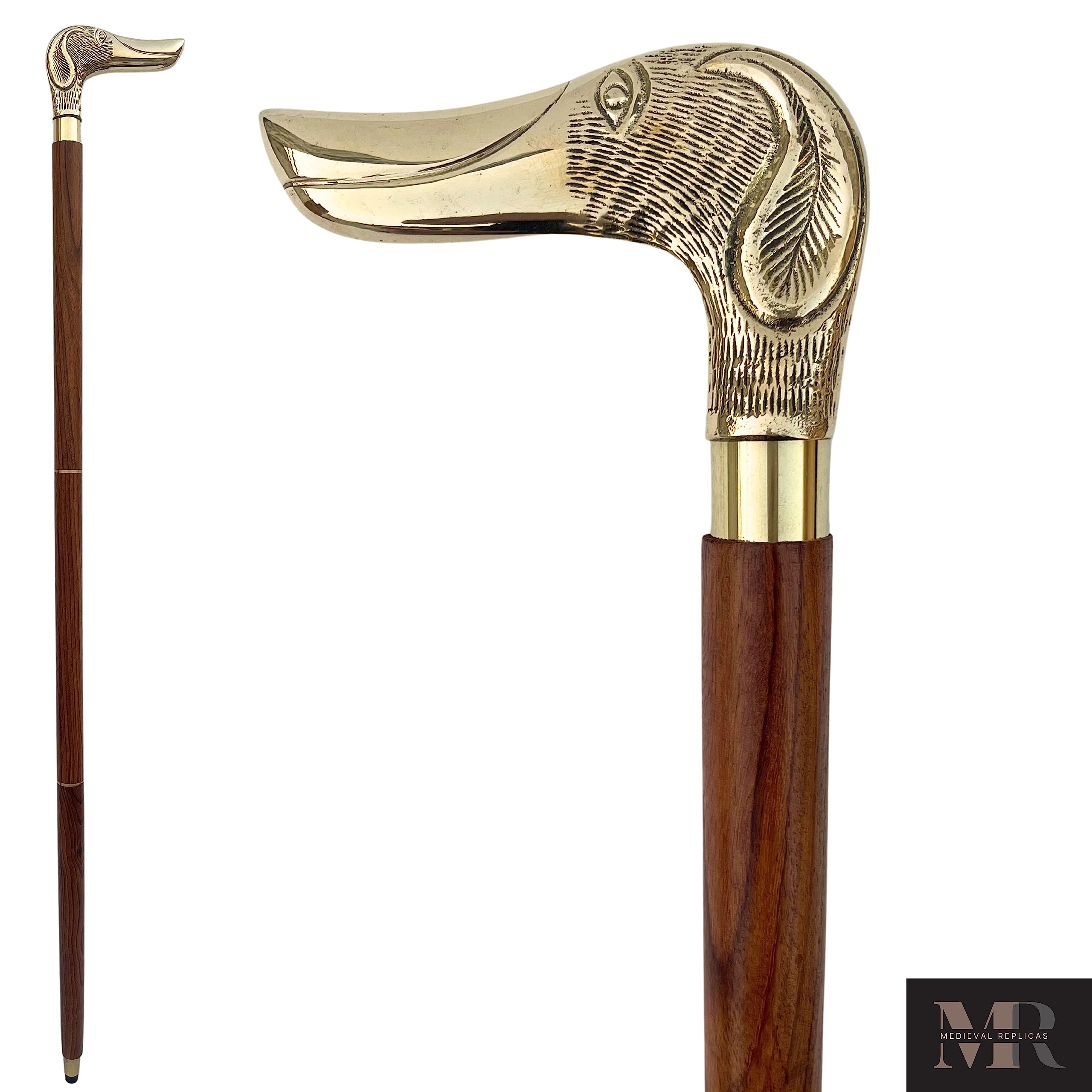 Medieval Replicas Stick Handmade Wooden Dog Head Shaped Brass Handle Walking Cane, 37 x 4.3 x 1 inches — image 1
