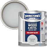 Johnstone's Wood Metal Paint Gloss Frosted Silver 750ml Water Based Quick Dry