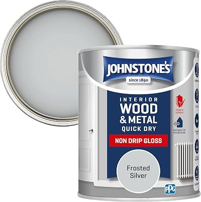 Johnstone's Wood Metal Paint Gloss Frosted Silver 750ml Water Based Quick Dry