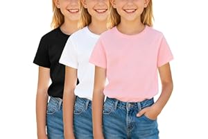 Yitoco Girls Short Sleeve Cotton T Shirts Kids Casual Crewneck Short Sleeve Summer Basic Tee Tops 5-16 Years