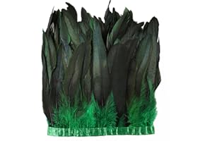 PINKFEATHER Rooster Fringe Trim,8-10 in 2 Yards Natural Rooster Hackle Feather Trim for Crafts Sewing Costume (Green)