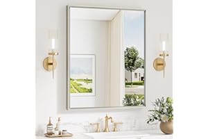Keonjinn 30 x 36 Inch Brushed Nickel Bathroom Mirror, Beveled Rectangle Framed Mirror for Wall, Farmhouse Bathroom Vanity Mir