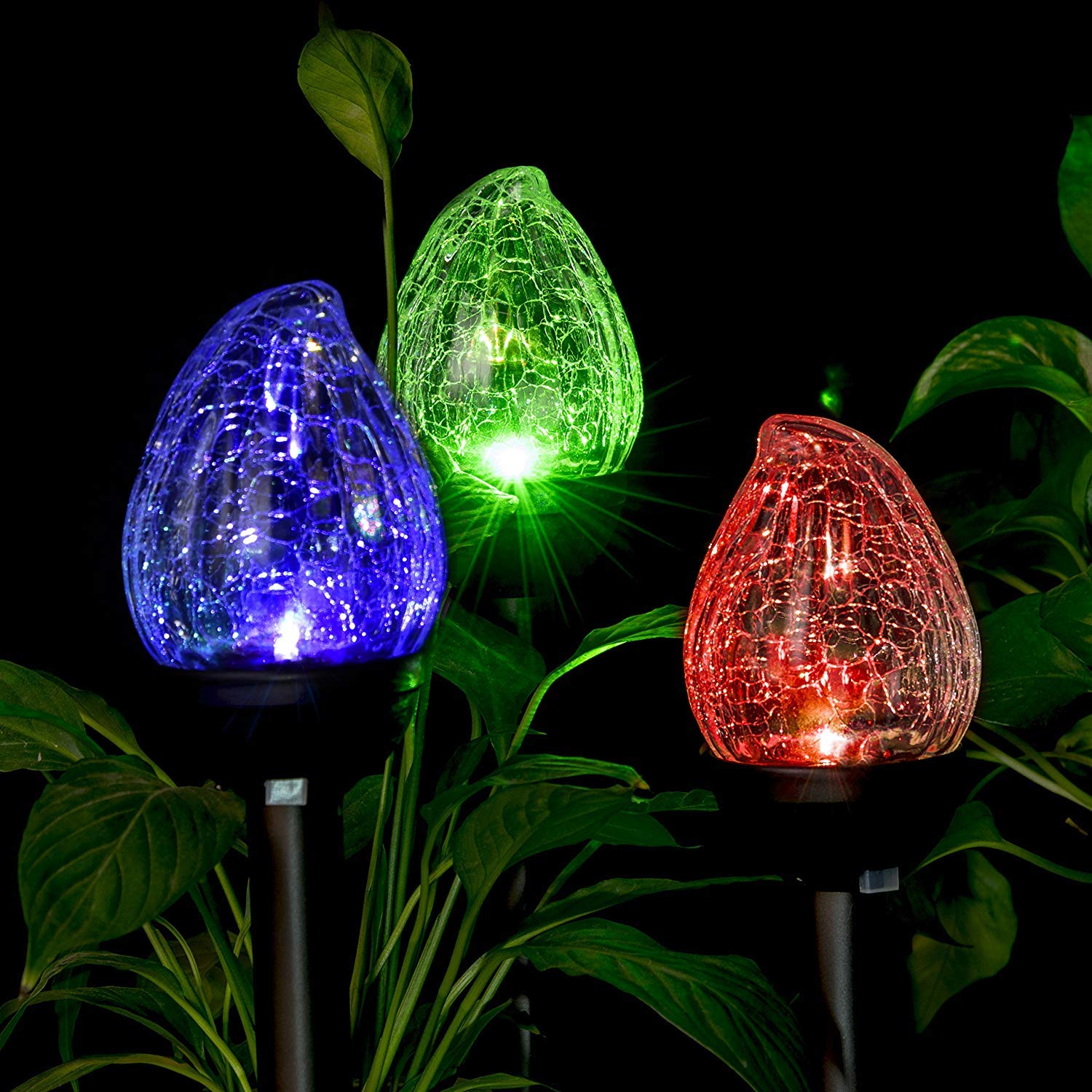 SET OF 6 Crackle Glass Globe ColorChanging LED & White LED Solar Path