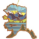 Totally Bamboo Alaska State Shaped Cutting Board and Charcuterie Serving Platter with Artwork by Summer Stokes, Includes Hang Tie for Wall Display