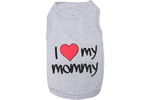 Parisian Pet Dog Cat Clothes Tee Shirts I Love Mommy Grey T-Shirt, 2XL