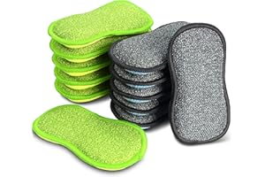 12 Pack Multi-Purpose Scrub Sponges for Kitchen by SmilePowo Non-Scratch Microfiber Sponge Along with Heavy Duty Scouring Power - Effortless Cleaning of Dishes, Pots and Pans