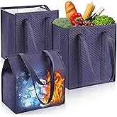 Teenyyou 3 Pcs XL-Large Insulated Grocery Bags with Zippered Top & Handle-Reusable, Thermal, Cooler Tote Shopping Bags(Navy Blue)