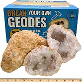 TruEnergy Jumbo Break Your Own Geodes &ndash; 2 Massive Natural Crystal Geodes 4.5 to 6.5 Inch, Easy Crack-Open Geology Specimens &ndash; Magnifying Glass &amp; Geologist Guide &ndash; Gift Ready - [Jumbo]