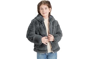 Giolshon Girls Faux Fur Fleece Jacket Sherpa Fuzzy Hoodie Winter Coat with Full Zip Fluffy Outerwear 2169