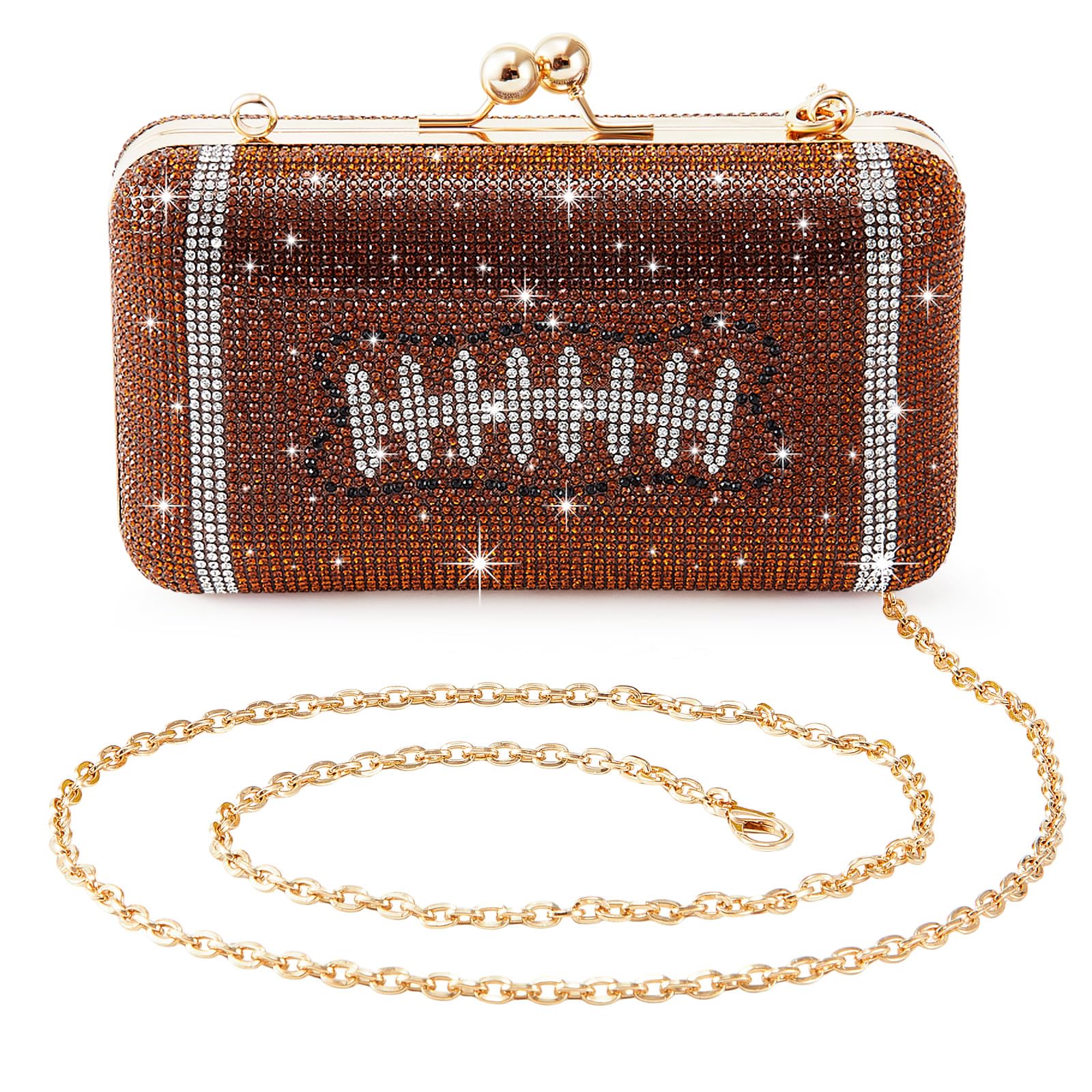 Photo 1 of Dansydaisy Rhinestone Evening Bag Gold Sparkling Clutch for Sport Lover Gift Women Glitter Luxury Purse for Weddings Formal(Football)