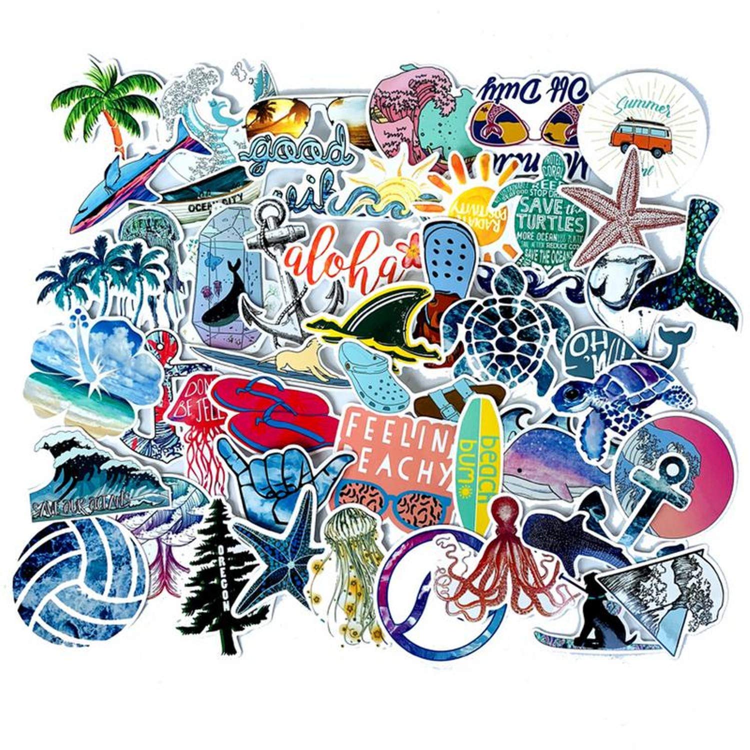 50pcs Vsco Girl Summer Beach Stickers Surfing Sea Turtle Decal for Laptop Fridge Phone Skateboard Suitcase Hydro Flask Sticker