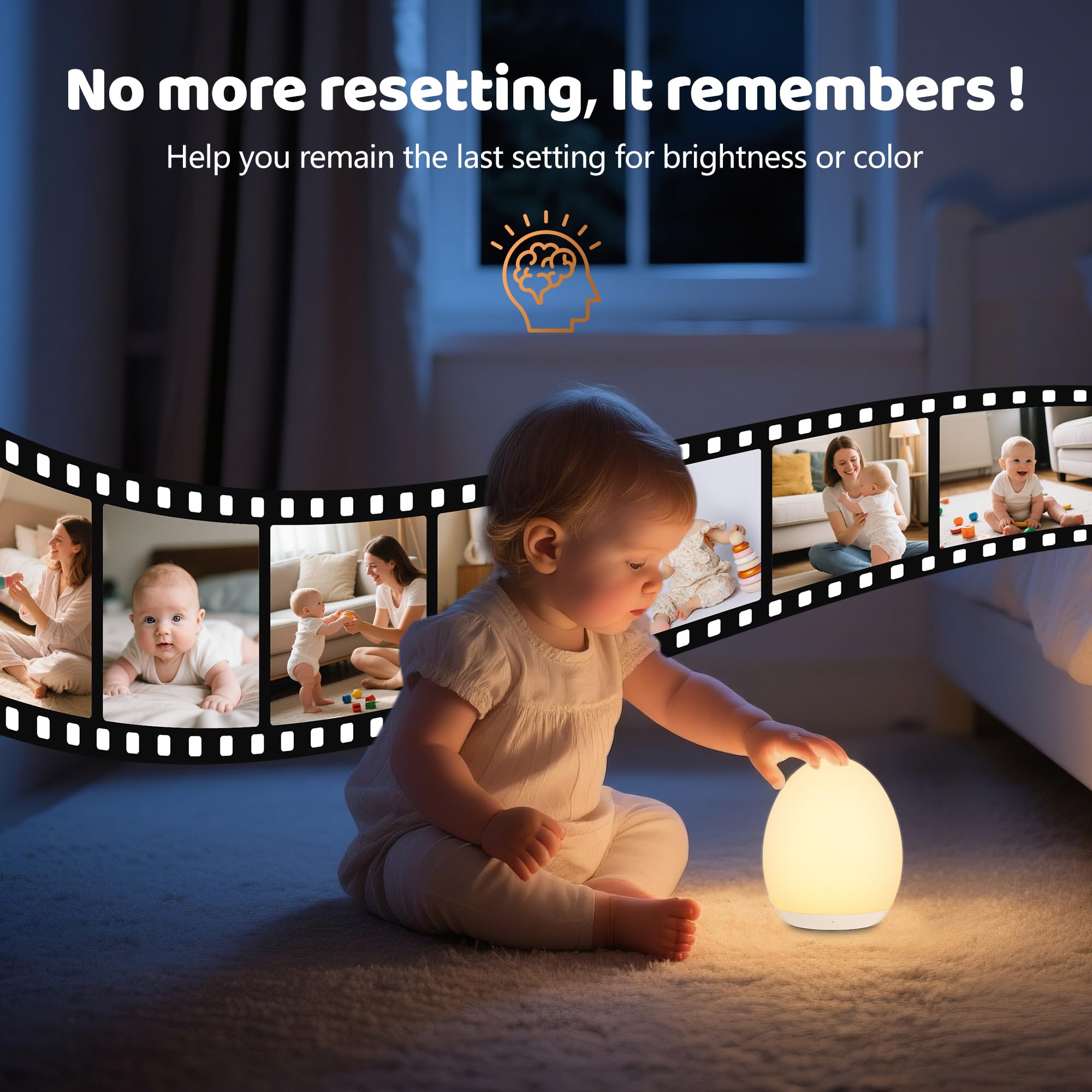 MediAcous Night Light for Kids Baby, Egg Light for Nursery, 7 Colors Changing & Stepless Dimming, Soft Silicone Touch Night Lamp with 1 Hour Timer, Rechargeable Nursery Night for Breastfeeding