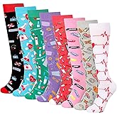 Toulite 8 Pairs Nursing Socks Nurse Gifts for Women Girls Knee High Calf Nurses Socks Nurse Accessories for Support Athletics Travel Running, 8 Styles