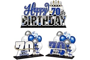LINGTEER Happy 70th Birthday Blue Acrylic Table Topper Centerpieces Set - Cheers to Seventy Years Old Birthday 70th Bday Party Gift Decorations.