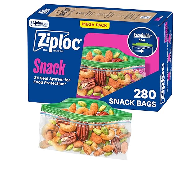 ZIPLOC SNACK BAGS, EASY OPEN AND CLOSE, PLASTIC FOOD STORAGE BAGS, 280 BAGS TOTAL