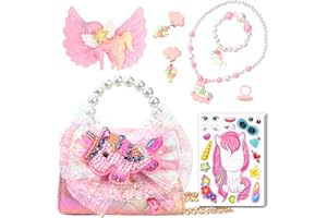 LSSAGOON Unicorn Mermaid Butterfly Purse for Little Girls,Toddler Handbag with Kids Dress up Jewelry Set,Mini Pearl Cross Body Bag, Gifts for Birthday Xmas