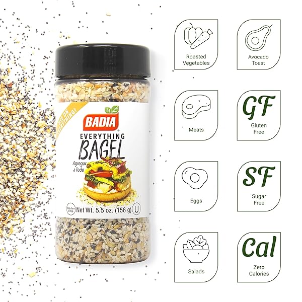 BADIA EVERYTHING BAGEL SEASONING BLEND, 5.5 OZ – SESAME SEED, POPPY SEED, GARLIC, ONION AND SALT