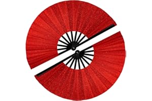 SIISSAPEKSID 2 PCS Boots on The Ground Fan, Clap Fans for Line Dancing, 13" Glitter Large Rave Fans,Folding Clack Handheld Foldable Hand Fan for Dance, EDM Music Festivals & Parties(Red)