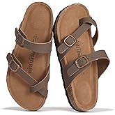 Project Cloud 100% Genuine Leather Womens Sandals -Lightweight Womens Slides Memory Foam Insole & Cork Footbed Sandals Women - Non-Slip Beach Essentials Summer Sandals for Women 2026 (Lian)