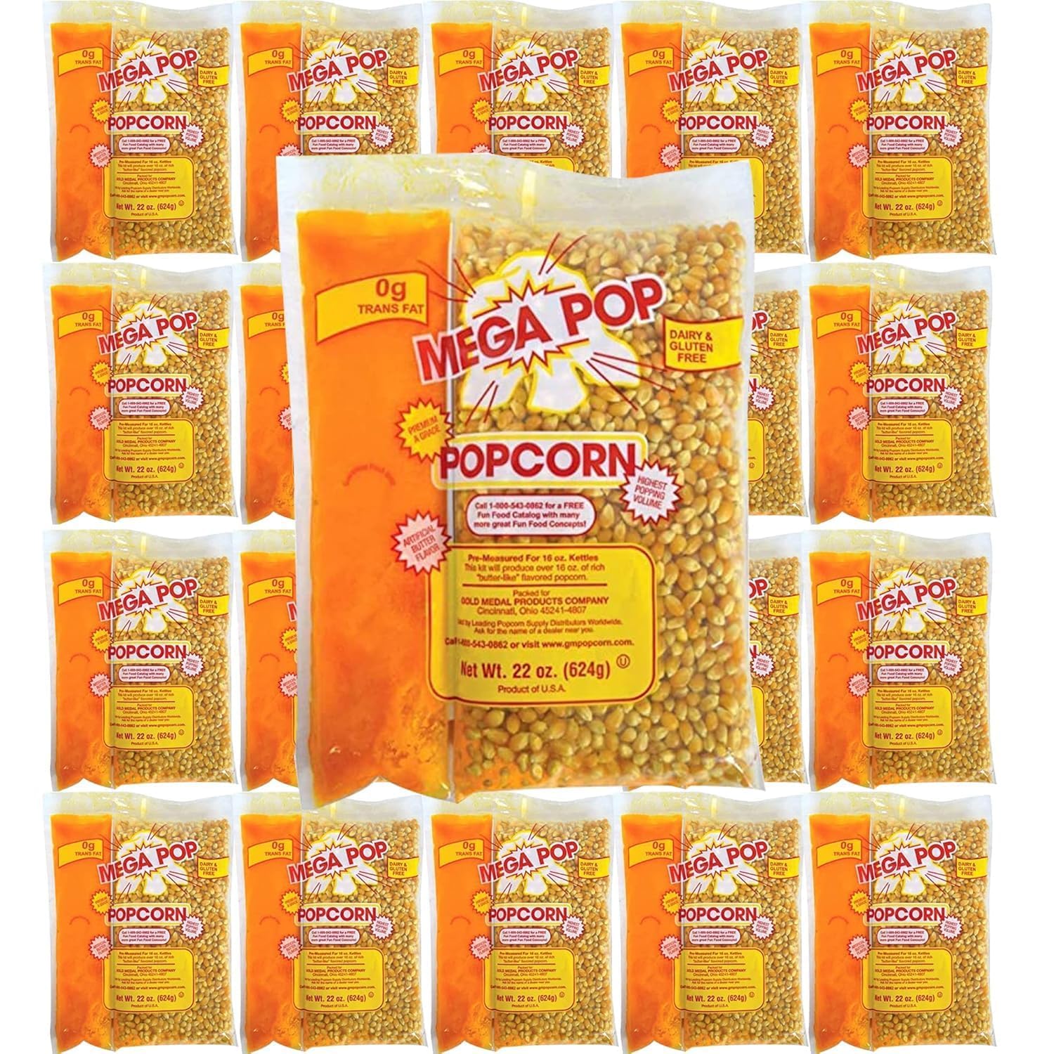 Mega-pop Popcorn 20 count, Oil and Salt Kit with