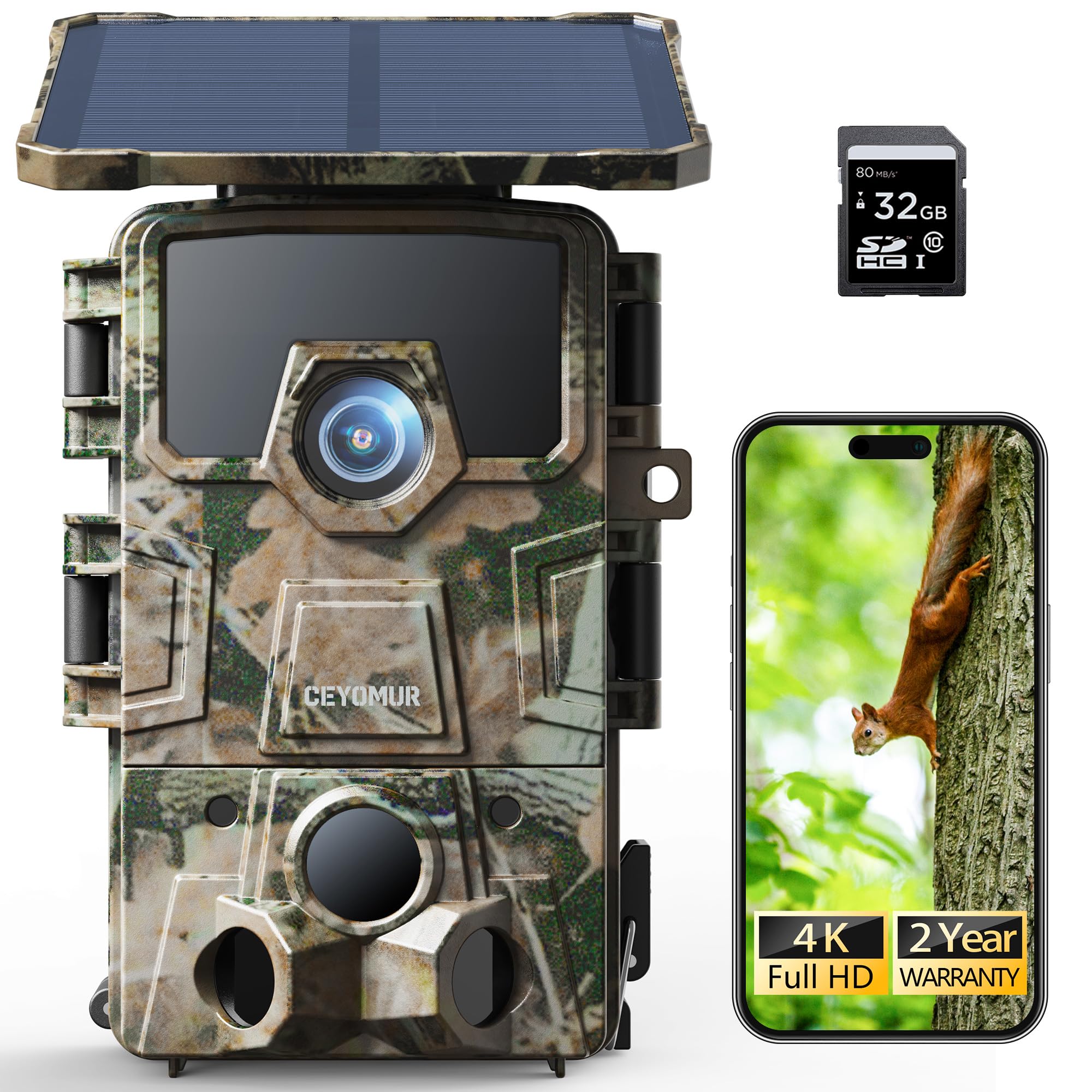 CEYOMUR 4K Solar Trail Camera, 60MP WiFi 6 Trail