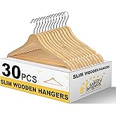 Quality Hangers Premium Slim Wooden Hangers 30 Pack - Thin Space Saving Hangers with 360 Degree Swivel Hook & Shoulder Groves Types of Clothing – Natural (30, Natural)