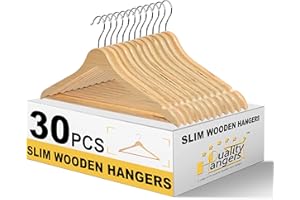 Quality Hangers Premium Slim Wooden Hangers 30 Pack - Thin Space Saving Hangers with 360 Degree Swivel Hook & Shoulder Groves Types of Clothing – Natural (30, Natural)