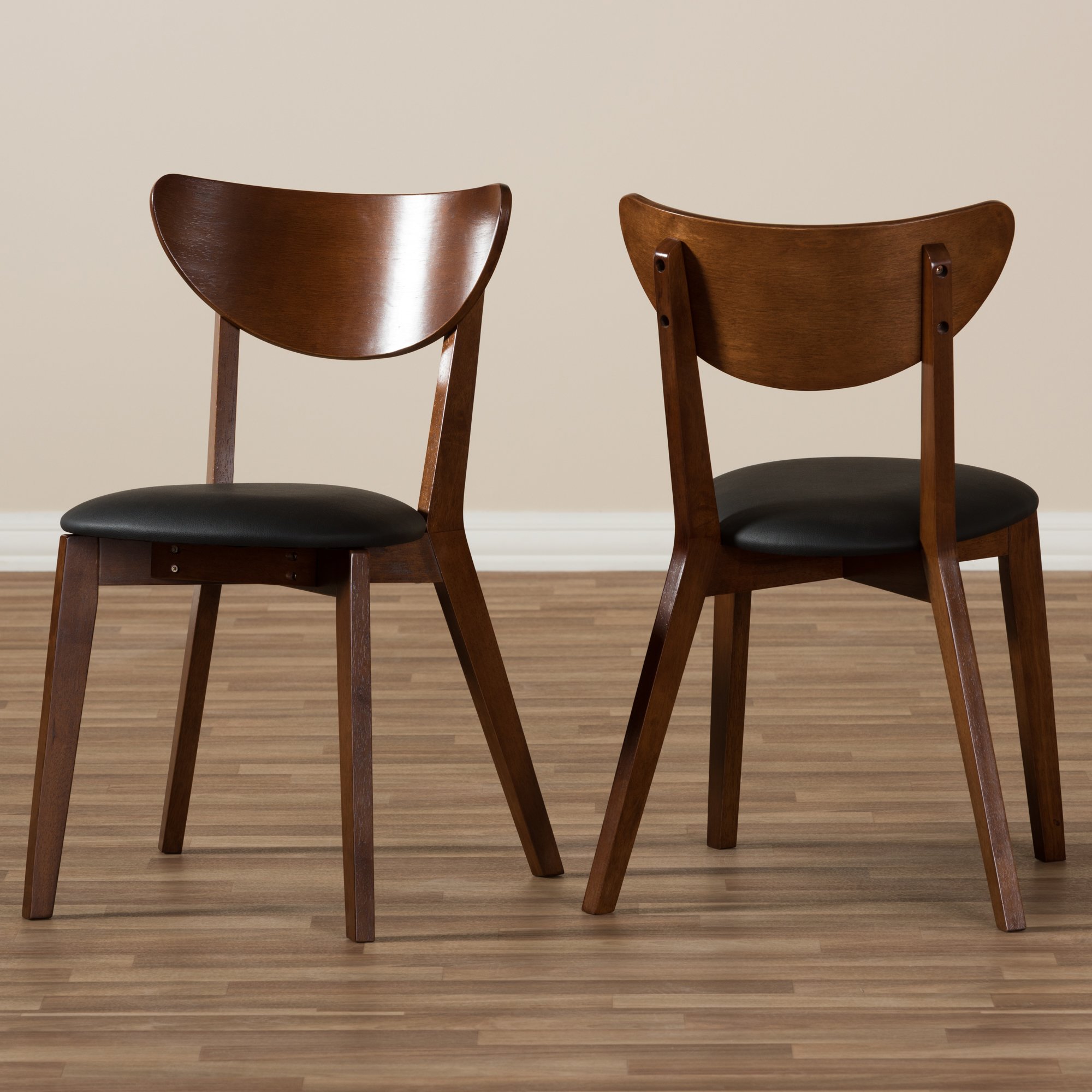 Baxton Studio Desta Mid-Century Walnut Brown Dining Chair (Set of 2), Black/Walnut Brown