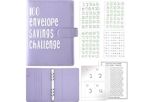 Aliceset 100 Envelope Savings Challenge Binder, Easy and Fun Way to Save 5, 050, Budget Binder Savings Challenge Book with Cash Envelopes for Budgeting Planner Saving Money (Purple)