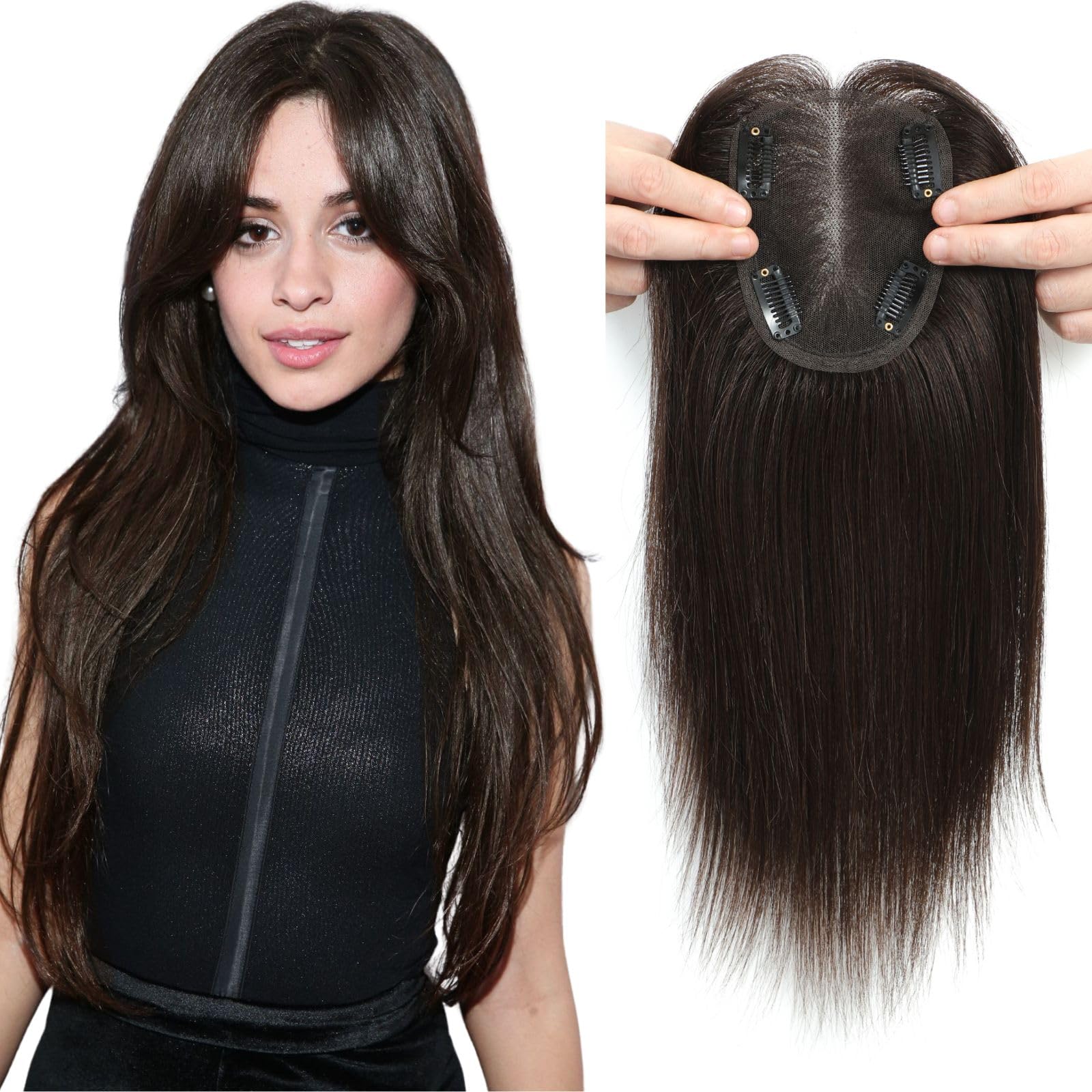 12-Inch Human Hair Topper for Thinning Hair - 10x12cm Silk Base Hair Piece for Women in Dark Brown (2#) — image 1