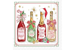 IHR Ideal Home Range Christmas Holiday Napkins Rosanne Beck - Disposable 3-Ply Paper Party Napkin Pack, Cocktail Size 5" x 5", Christmas Bottles, 20-Count