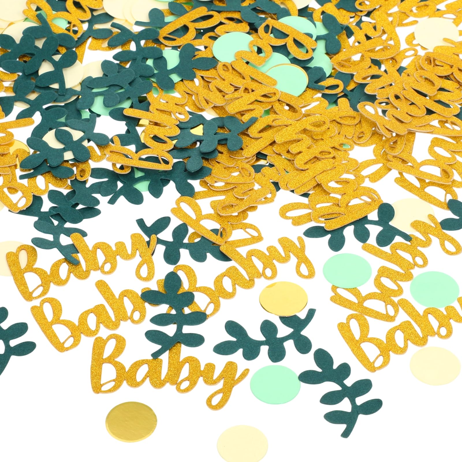 Photo 1 of LXUEJIE 350 PCS Greenery Baby Shower Confetti Table Decoration, Round Scatter Confetti Dots Greenery Eucalyptus Paper Confetti Table Decoration for Baby Girl Boy Gender Reveal Birthday Party Decor