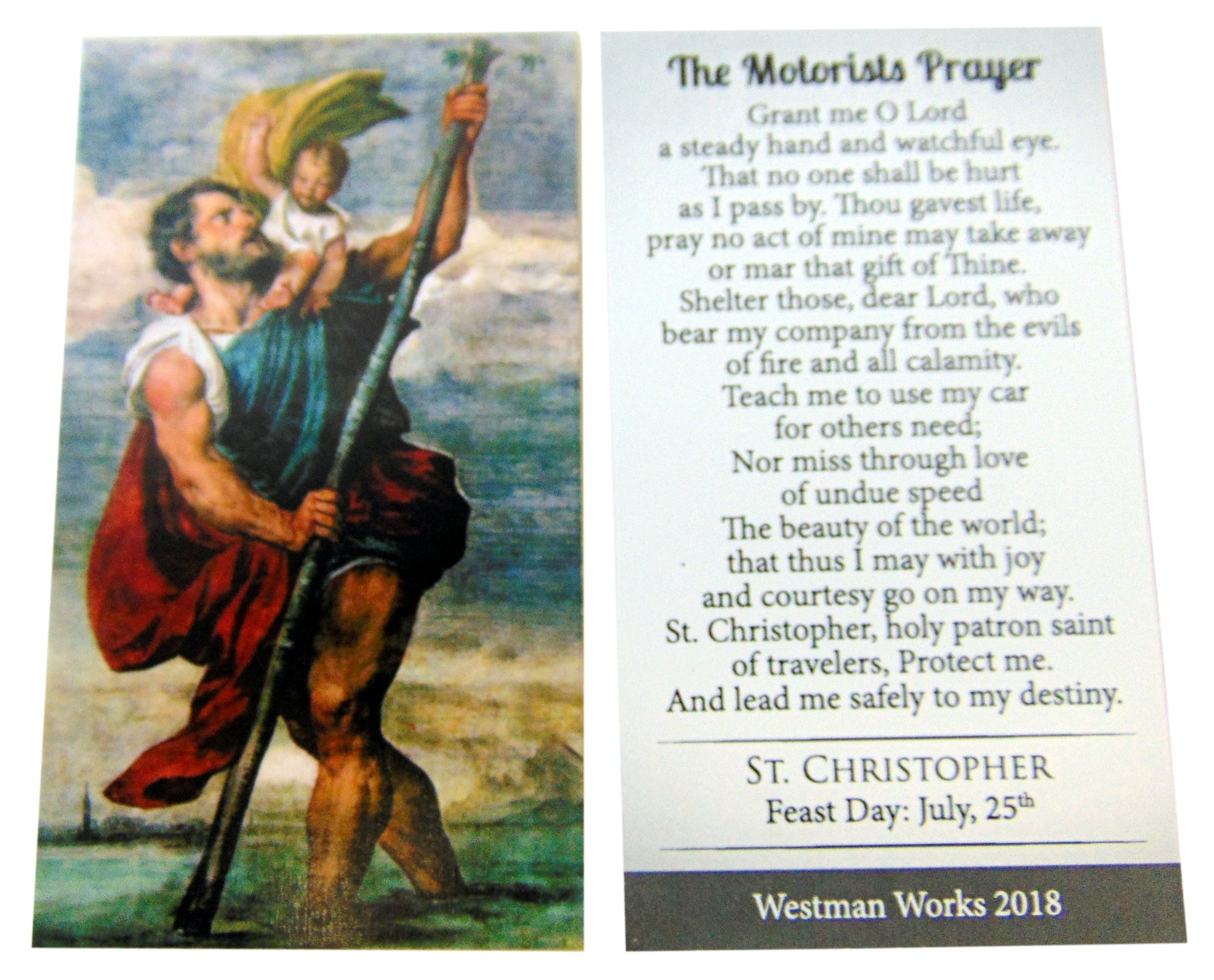 St Christopher Pewter Medal on a Stainless Steel Chain with Holy Card Gift Boxed Set