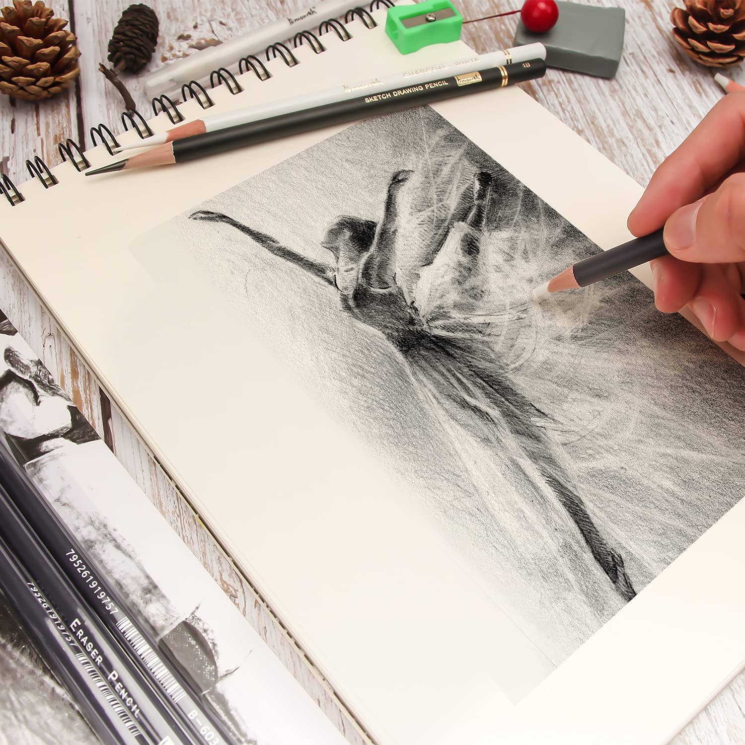 Brusarth 3pc Eraser Set - Fine Detail Eraser for Sketching, Charcoal Drawings & Colored Pencils