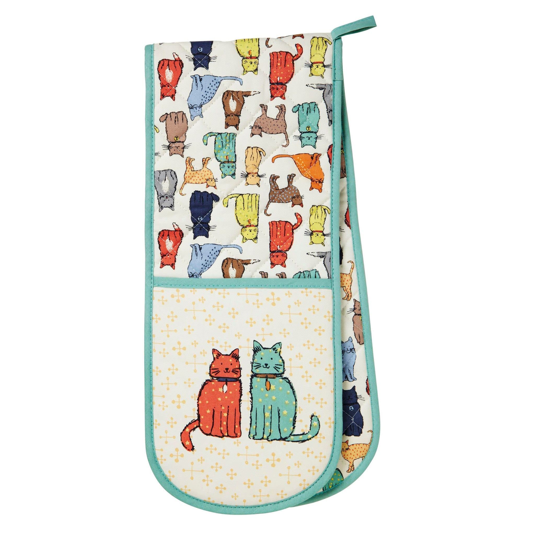 Ulster Weavers Catwalk Cotton Double Oven Gloves - With Cute Multicoloured Cat Animal Hand Drawn Design - 100% Cotton, Double Oven Mitts - Cooking Gifts for Bakers & Chefs - Kitchenware Range