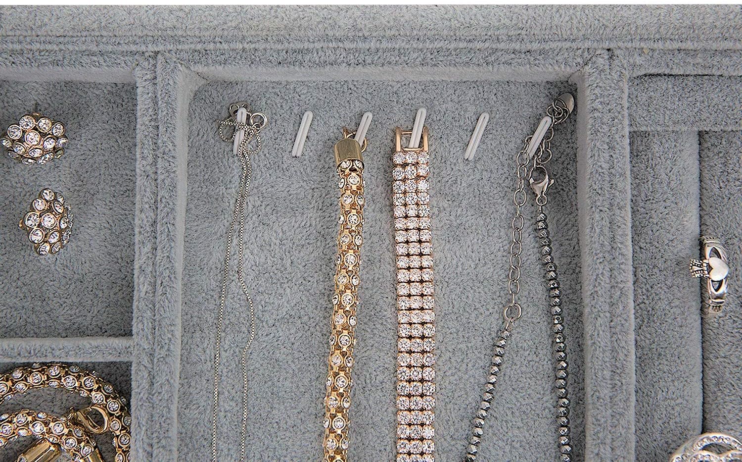 Houseables Jewelry Tray Organizer, Stackable Accessories Storage, 13.8"W x 9.5"D, 4 Pieces, Gray, Felt Earring Box, Drawer Insert, Velvet Ring Holder, Bracelet & Necklace Display, Cufflink Case: Home Improvement