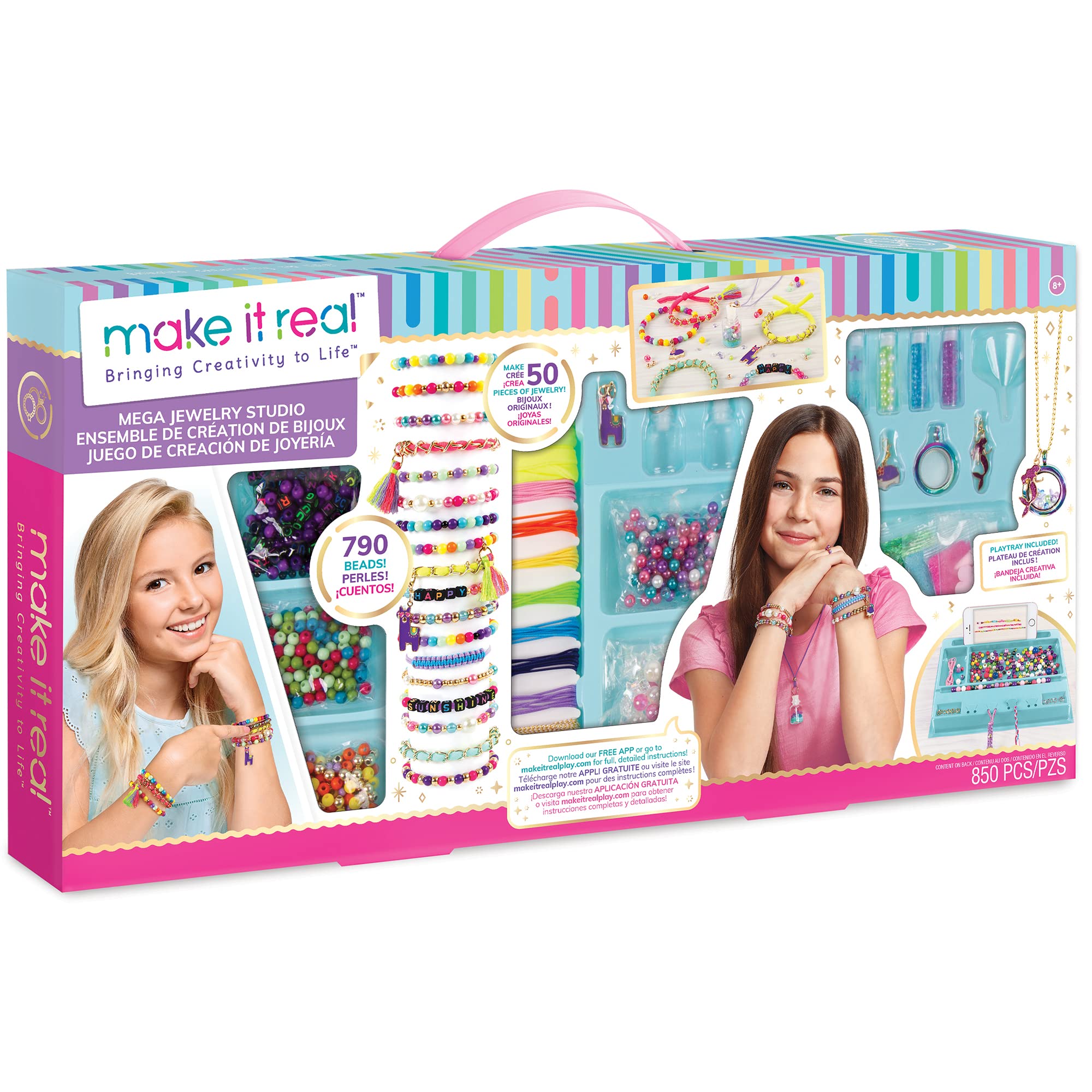 Make It Real Jewelry Making Kit, 1802 Mega Studio, Clear, Ages 8+, Over 525 Beads, Complete Craft Set