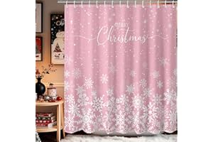 Lindameler Pink Christmas Shower Curtain Winter Snowflake Christmas Tree Shower Curtain for Christmas Bathroom Decor Waterproof Fabric Xmas Home Decor Bath Curtain, 72 X 72 Inch