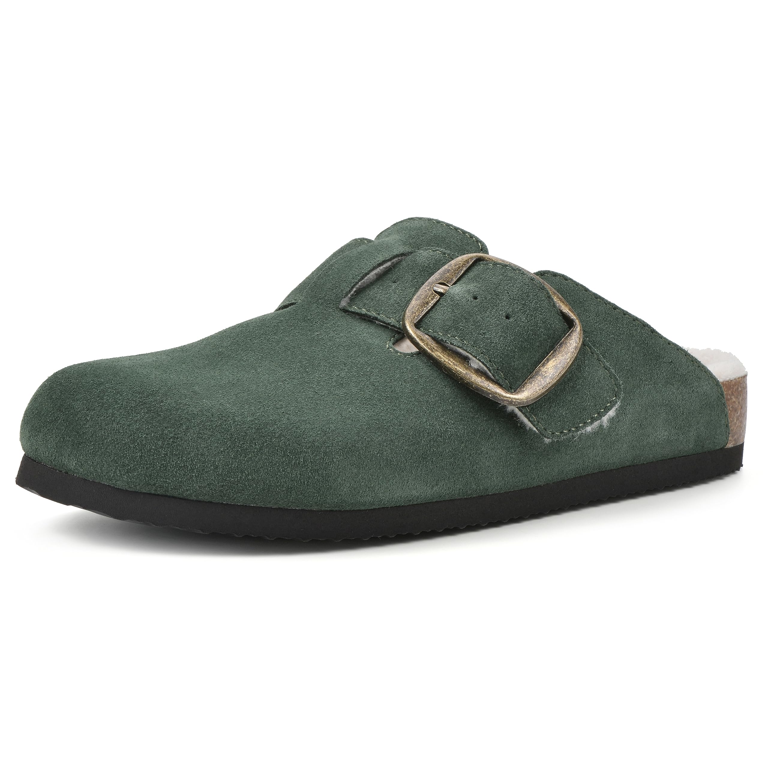 WHITE MOUNTAIN Women’s Shoes Big Sur Clog Footbed, Hunter Green/Suede/W/Fur, 11 M