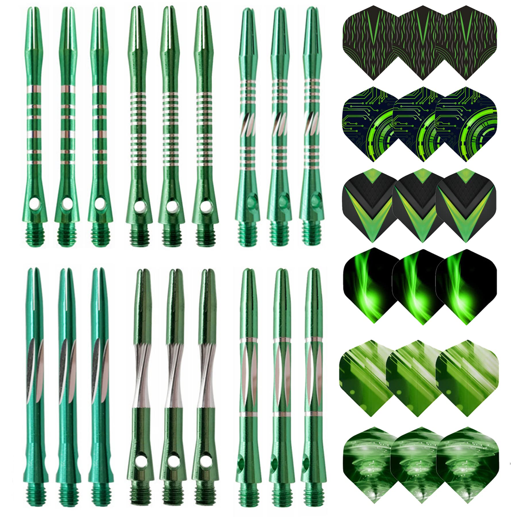 JpGdn 36pcs Darts Flights Green Set with Metal Darts Shafts Aluminum Dart Stems Darts Throwing Accessories for Dart Game