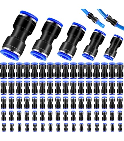 Lot 8 Raccords Pneumatiques Carkio 10mm - 2 Coudes + 2 T + 2 Droits + 2 Séparateurs - Plastique Haute Pression