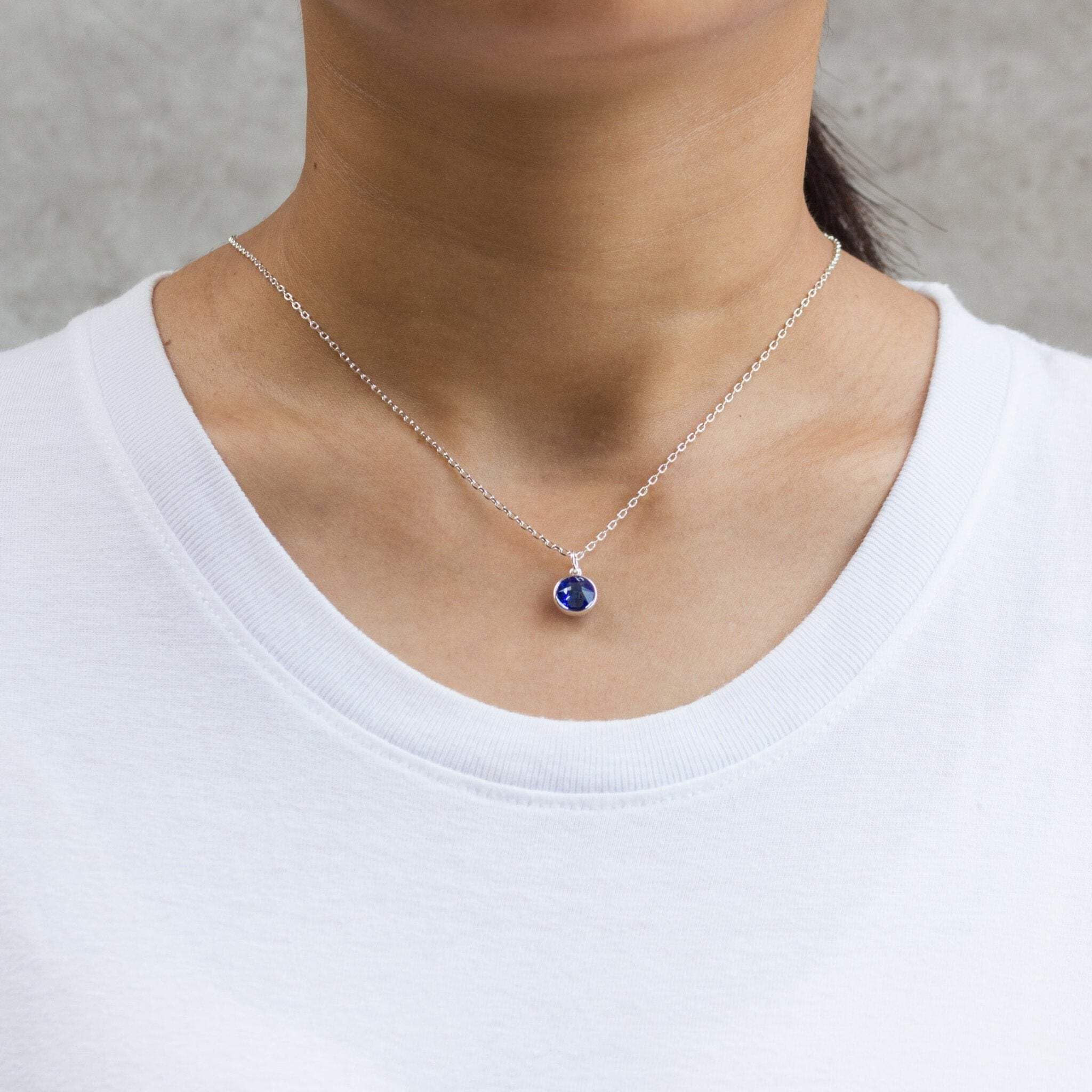 Philip Jones September (Sapphire) Birthstone Necklace Created with Zircondia® Crystals