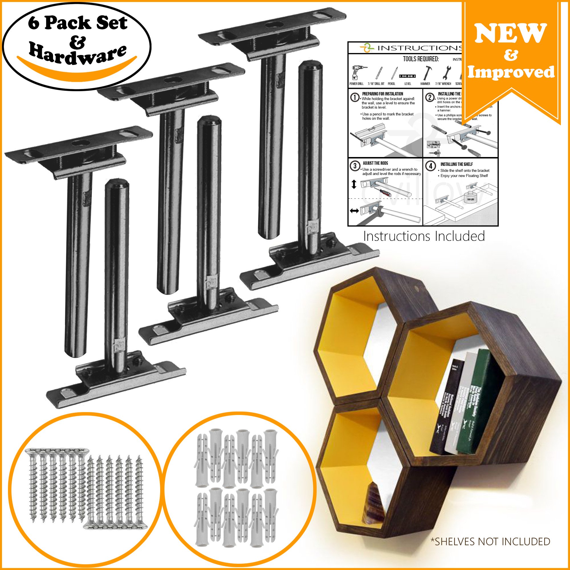 Ovillow Invisible Floating Shelf Brackets (Pack of 6) Heavy Duty