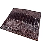 Pelgio Genuine Ostrich Leg Skin Leather Soft Bifold Men's Wallet ([C13] - 4 Card Slots + 1 ID Window + 2 Compartments for Bills, Chocolate Brown)
