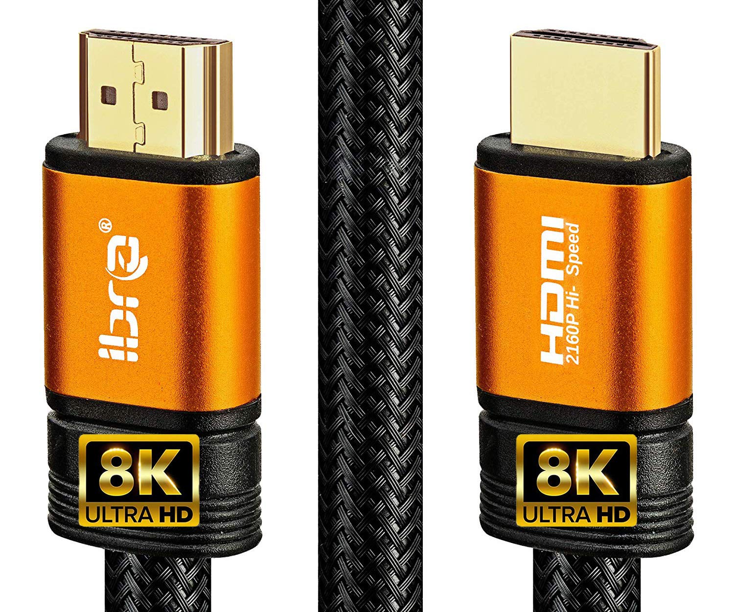 IBRA 8K HDMI Cable 2M HDMI Lead-Ultra High-Speed 48Gbps HDMI 2.1 Cord 8K@60Hz 4K@120Hz Support Fire TV, Ethernet, Audio Return, Video UHD 4320p, HD 1080p, 3D, PC ORANGE